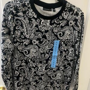 Rafaella Black and White Paisley Crewneck Shirt LARGE